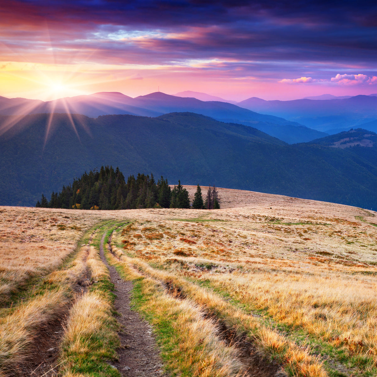 aluminium-print-sunset-in-the-mountain-scenery