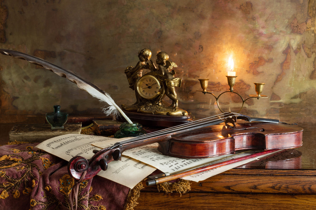 3-piece-acrylic-print-still-life-with-violin-and-clock