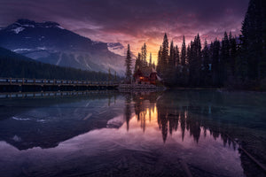 3-piece-aluminium-print-lake-house-sunrise