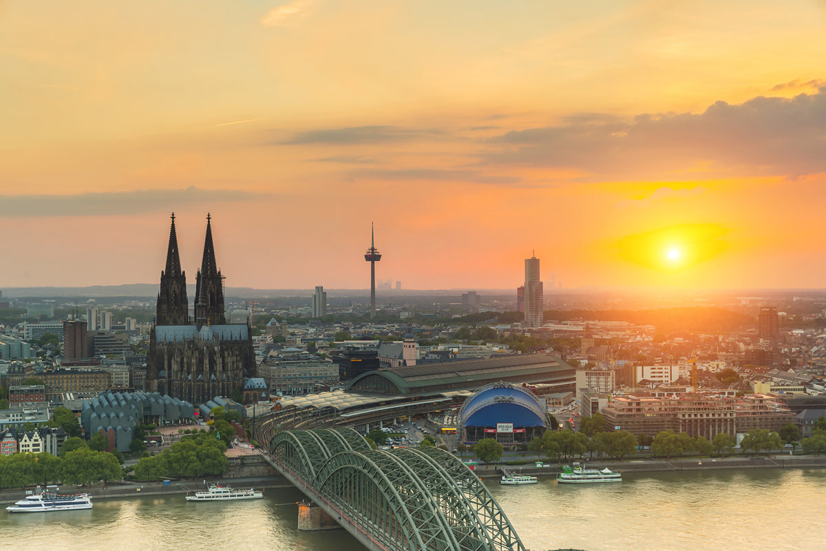 3-piece-aluminium-print-skyline-cologne-at-sunset